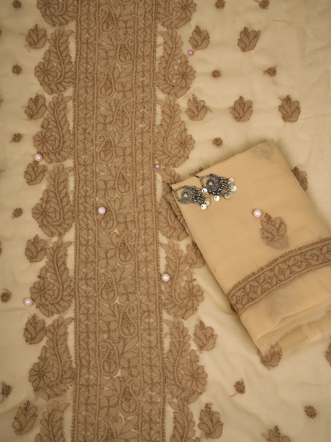 Ada Hand Embroidered Fawn Georgette Lucknowi Chikankari Unstitched Suit Piece A211286