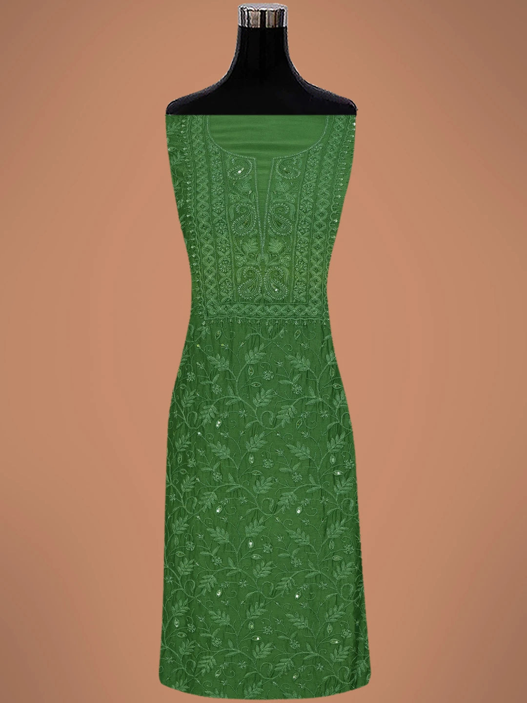 Ada Hand Embroidered Green Chanderi Lucknowi Chikankari Unstitched Kurta Dupatta Set With Cutdana Work 01A665704