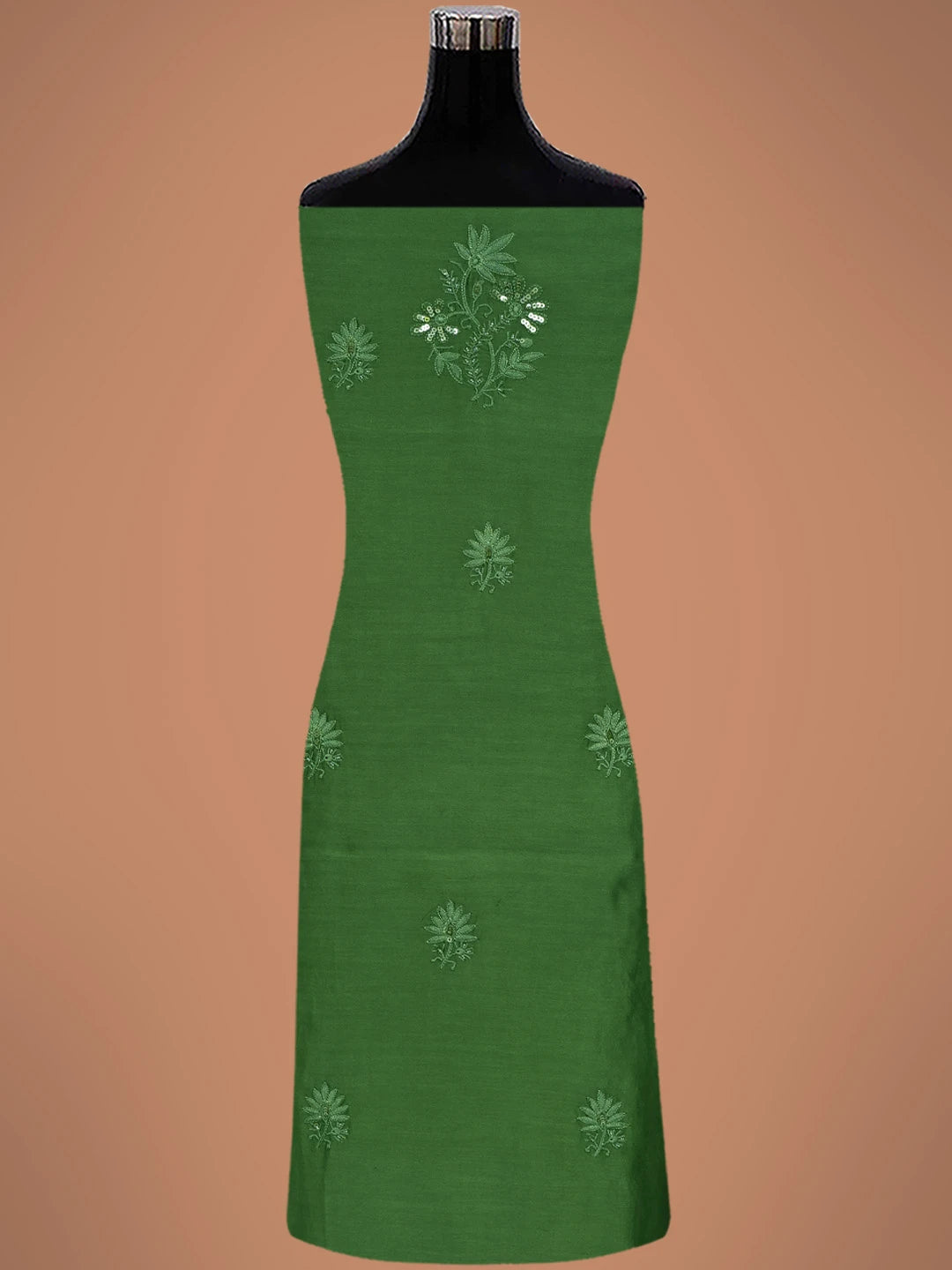 Ada Hand Embroidered Green Chanderi Lucknowi Chikankari Unstitched Kurta Dupatta Set With Cutdana Work 01A665704