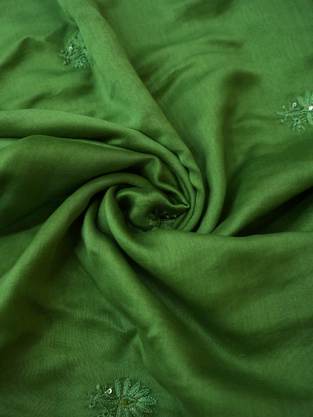 Ada Hand Embroidered Green Chanderi Lucknowi Chikankari Unstitched Kurta Dupatta Set With Cutdana Work 01A665704