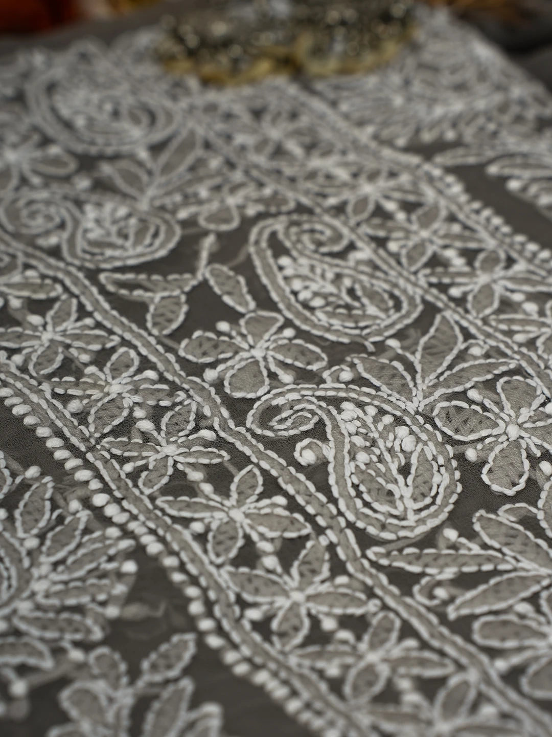 Ada Hand Embroidered Fossil Grey Georgette Lucknowi Chikankari Unstitched Suit Piece A211292