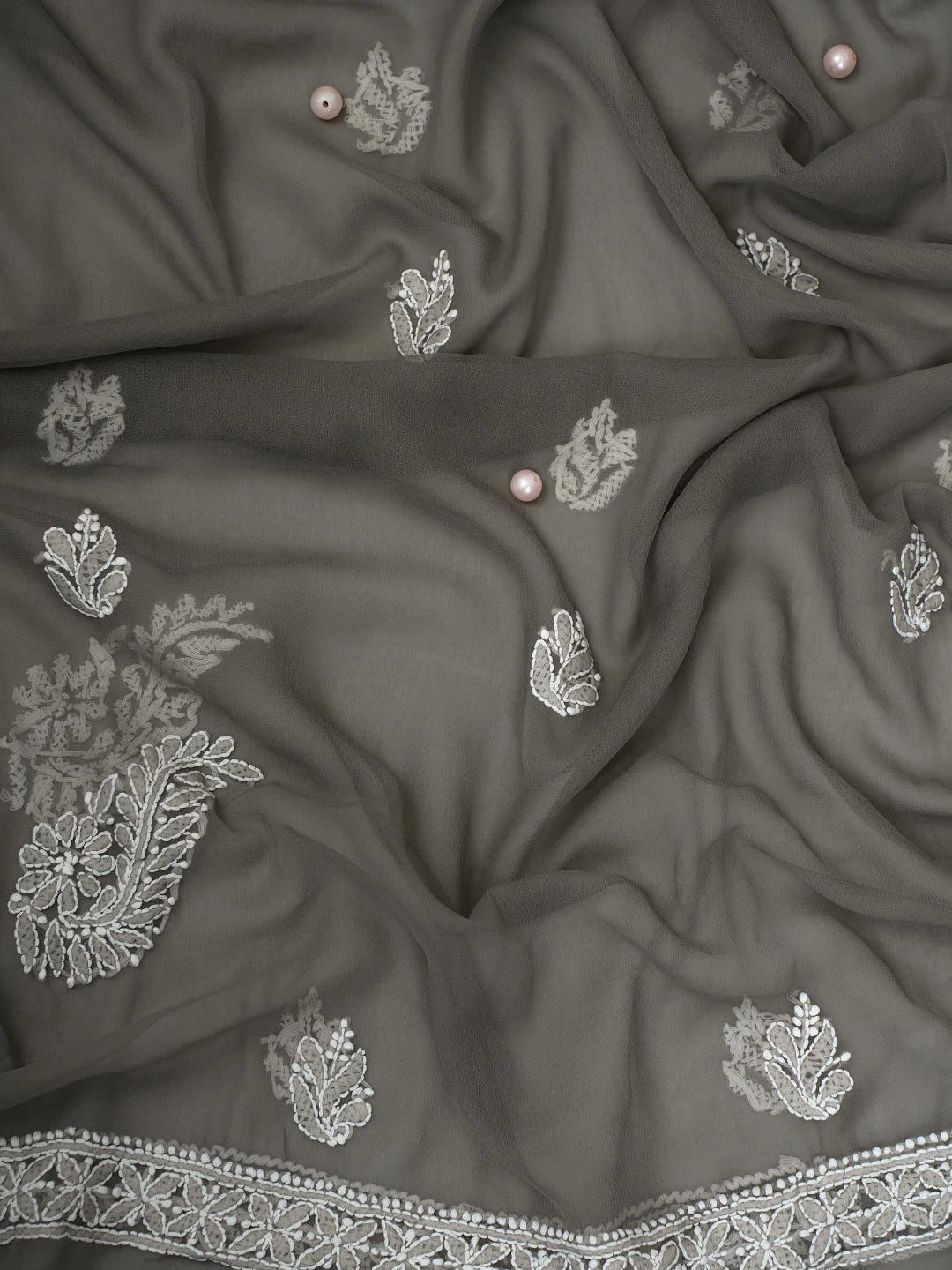 Ada Hand Embroidered Fossil Grey Georgette Lucknowi Chikankari Unstitched Suit Piece A211292
