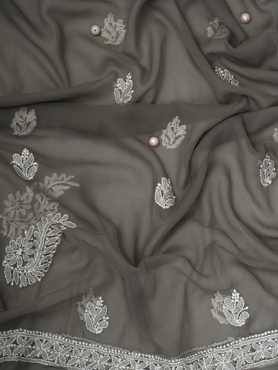 Ada Hand Embroidered Fossil Grey Georgette Lucknowi Chikankari Unstitched Suit Piece A211292