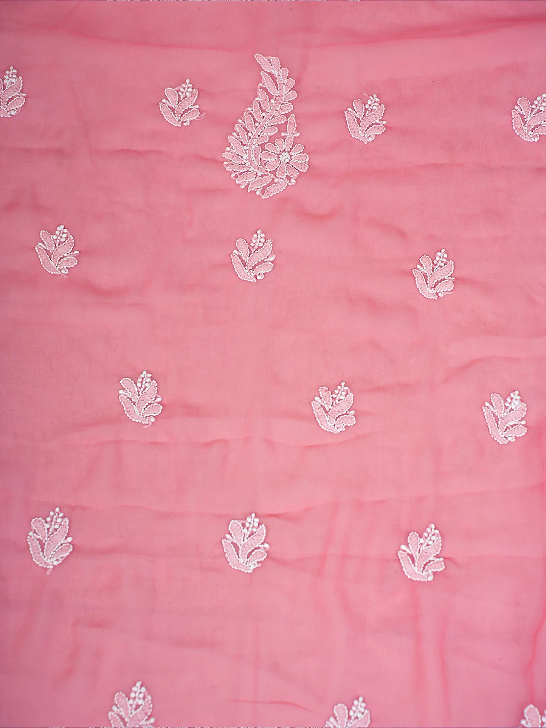 Ada Hand Embroidered Salmon Peach Georgette Lucknowi Chikankari Unstitched Suit Piece A211293