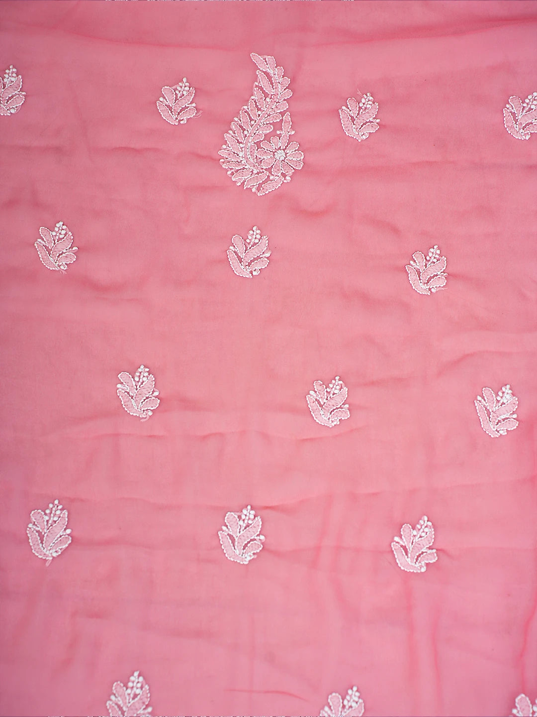 Ada Hand Embroidered Salmon Peach Georgette Lucknowi Chikankari Unstitched Suit Piece A211293