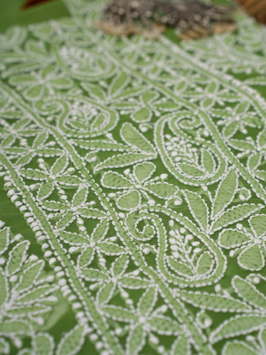 Ada Hand Embroidered Green Georgette Lucknowi Chikankari Unstitched Suit Piece A211295
