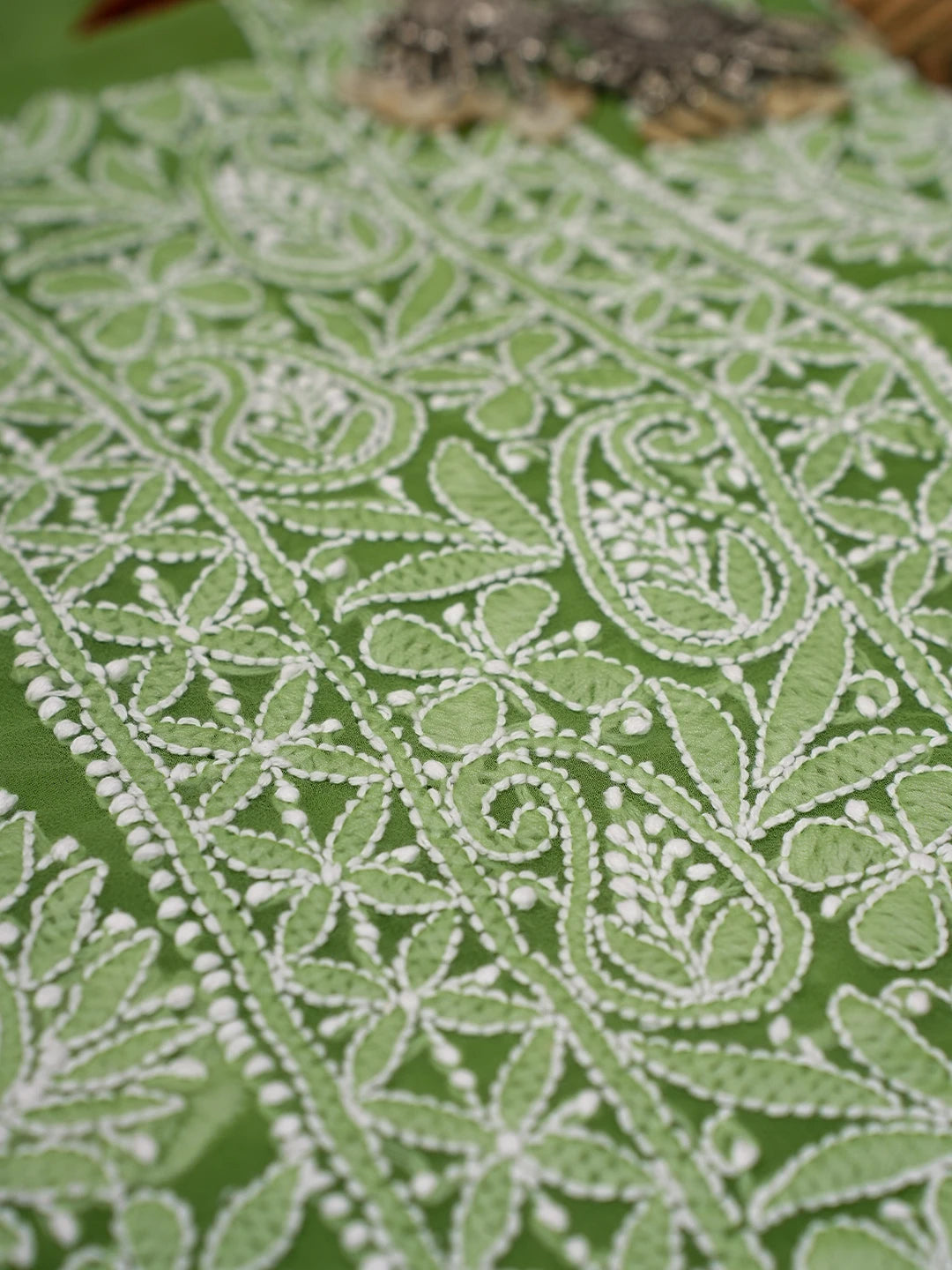 Ada Hand Embroidered Green Georgette Lucknowi Chikankari Unstitched Suit Piece A211295