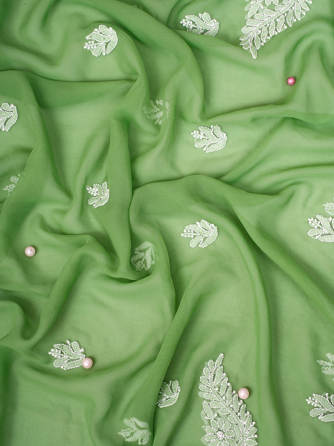 Ada Hand Embroidered Green Georgette Lucknowi Chikankari Unstitched Suit Piece A211295
