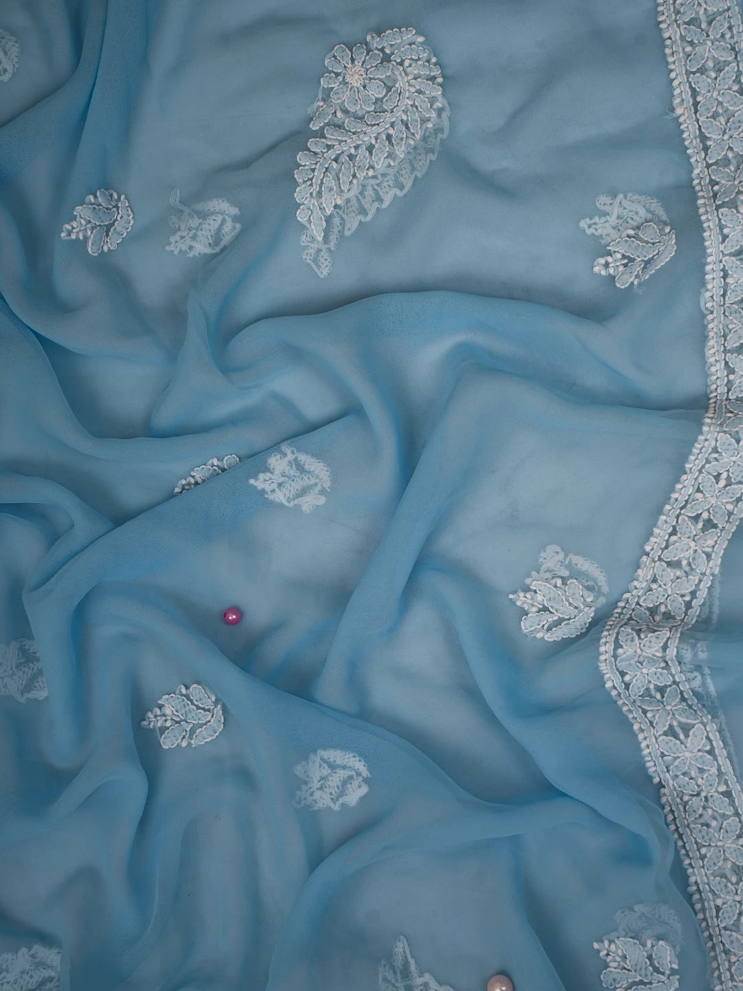 Ada Hand Embroidered Powder Blue Georgette Lucknowi Chikankari Unstitched Suit Piece A211296