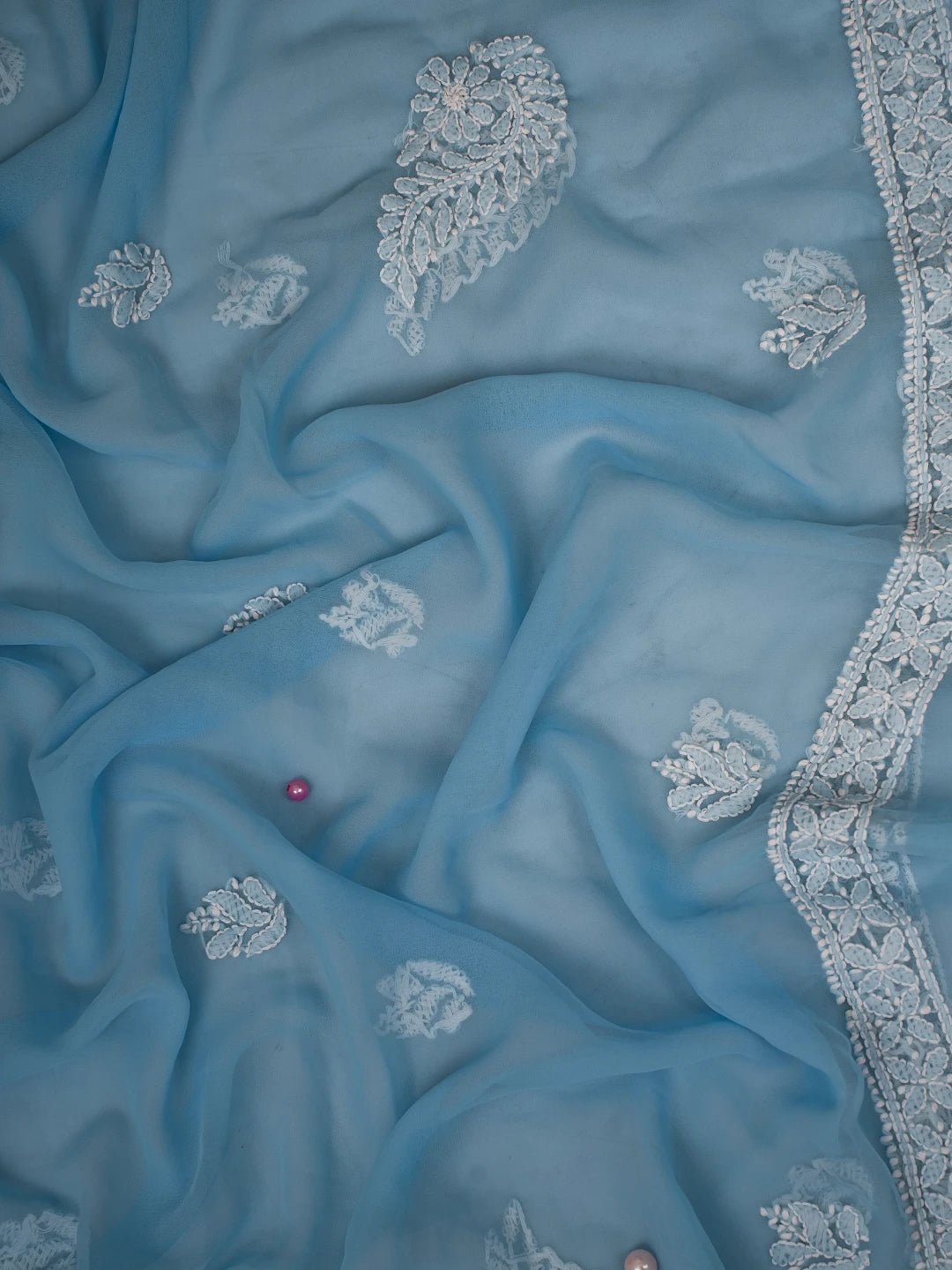 Ada Hand Embroidered Powder Blue Georgette Lucknowi Chikankari Unstitched Suit Piece A211296