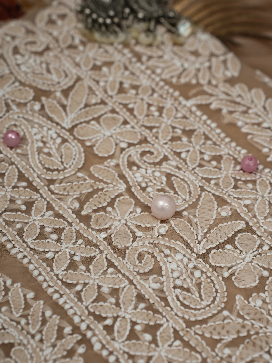 Ada Hand Embroidered Fawn Georgette Lucknowi Chikankari Unstitched Suit Piece A211297