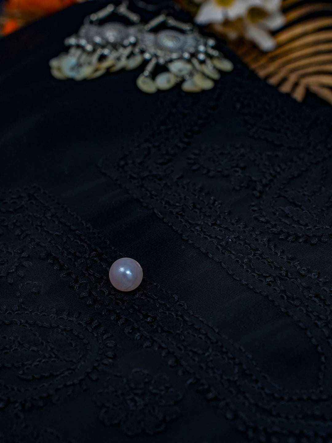 Ada Hand Embroidered Black Georgette Lucknowi Chikankari Unstitched Suit Piece A211318