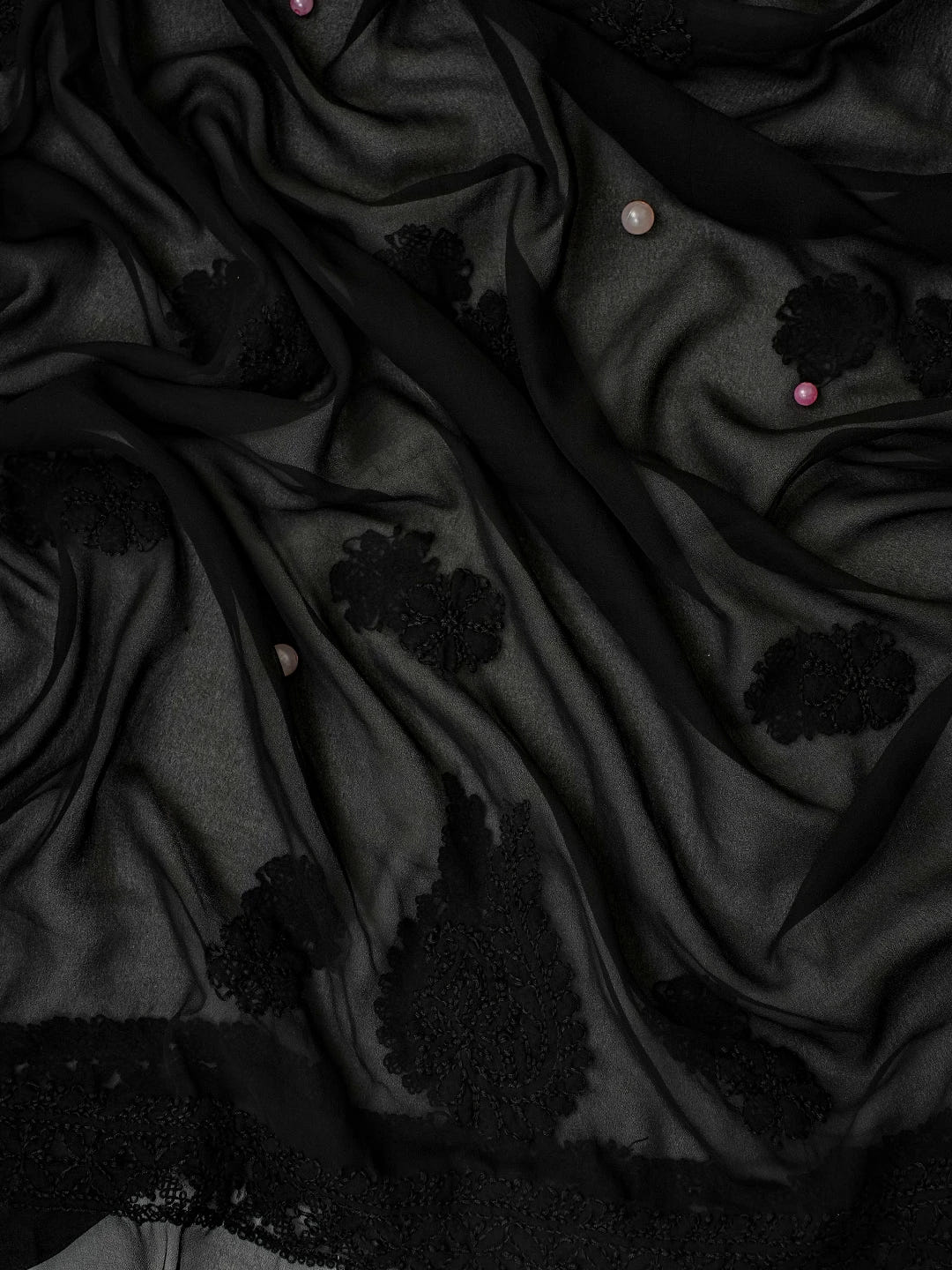 Ada Hand Embroidered Black Georgette Lucknowi Chikankari Unstitched Suit Piece A211318