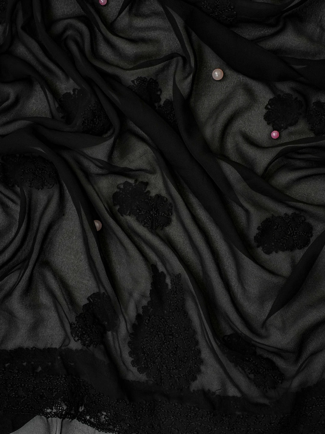 Ada Hand Embroidered Black Georgette Lucknowi Chikankari Unstitched Suit Piece A211318