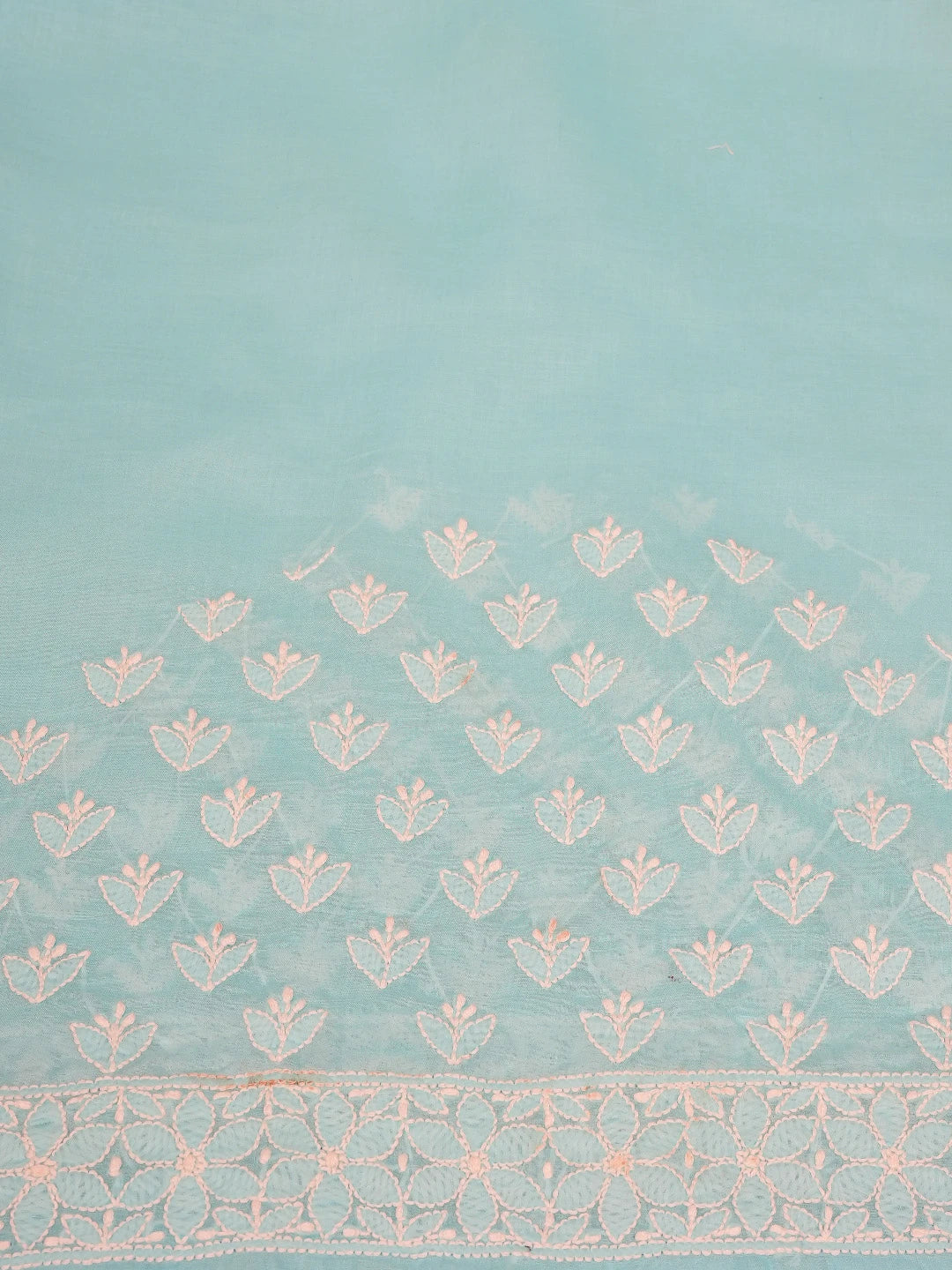 Ada Hand Embroidered Sky Blue Cotton Lucknowi Chikankari Saree and Blouse 01A715574
