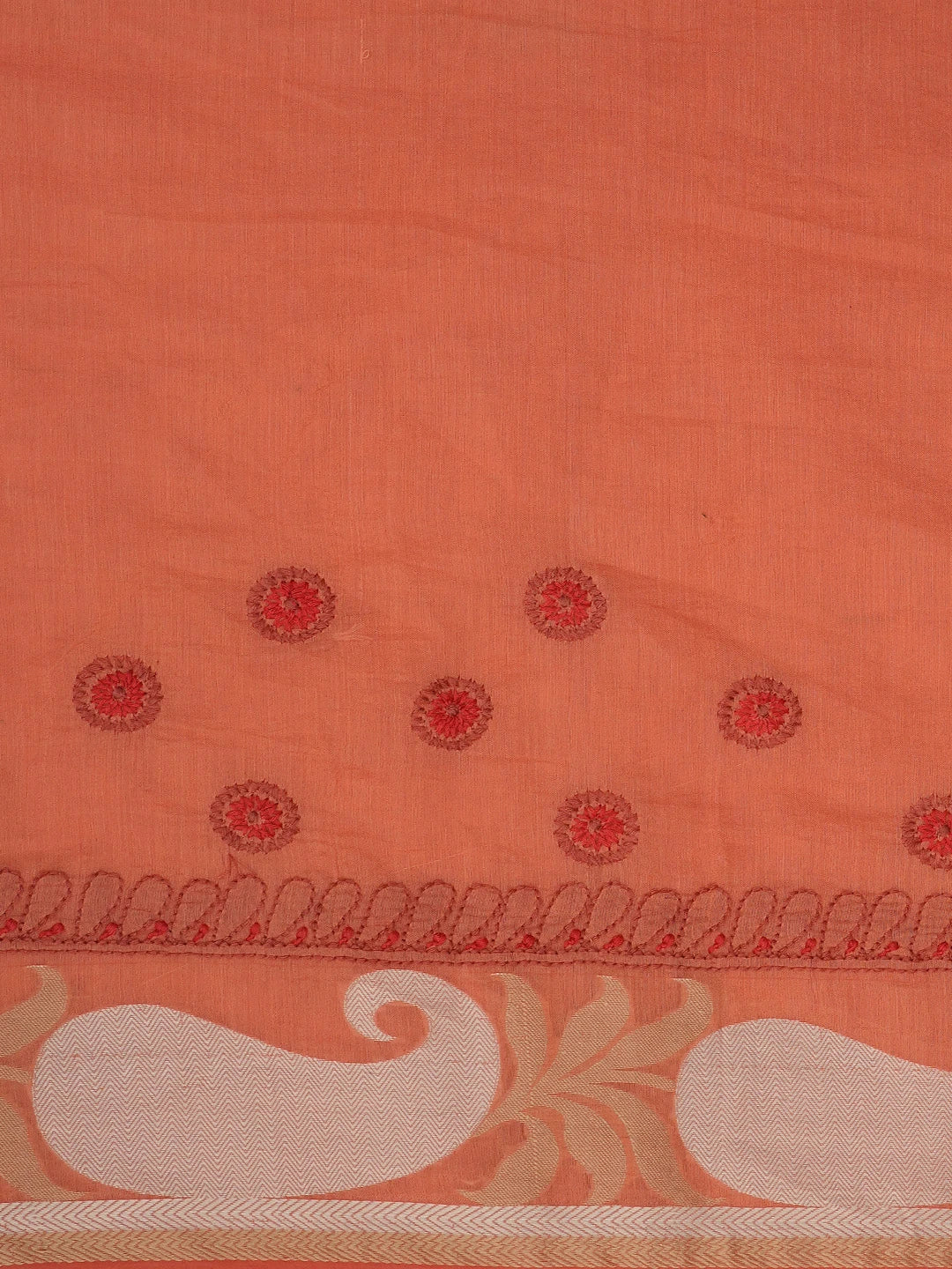 Ada Hand Embroidered Rust Chanderi Lucknowi Chikankari Saree and Blouse 01A680911