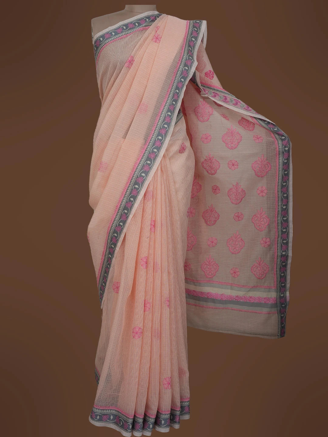 Ada Hand Embroidered Light Pink Chanderi Lucknowi Chikankari Saree and Blouse 01A718230