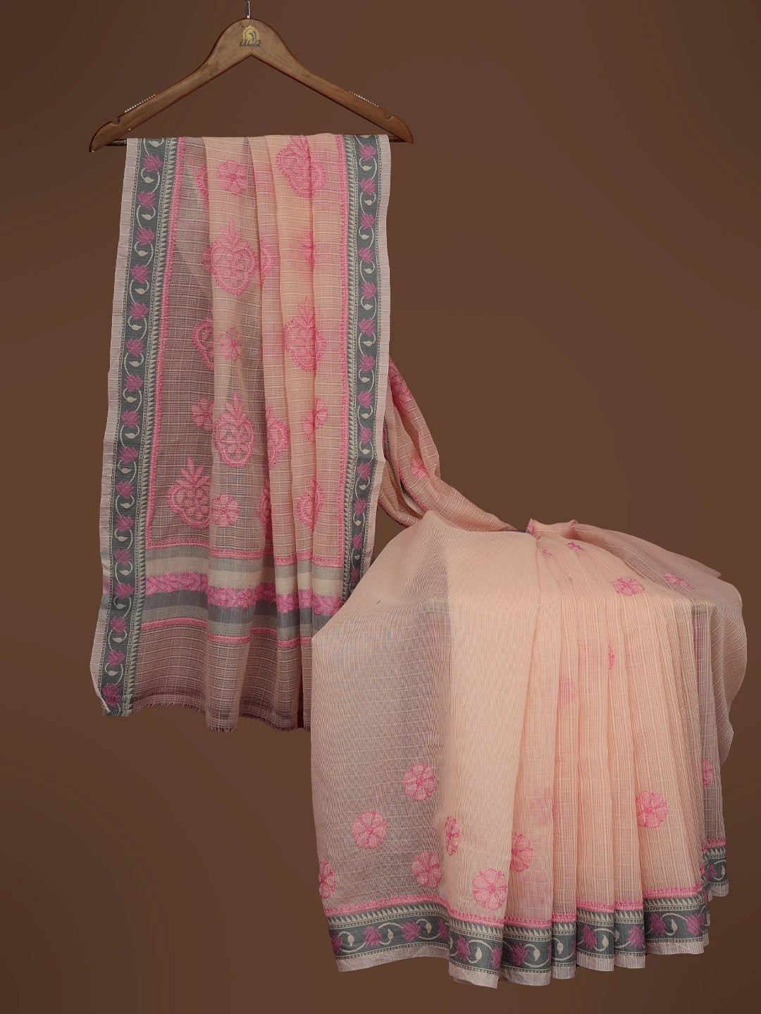 Ada Hand Embroidered Light Pink Chanderi Lucknowi Chikankari Saree and Blouse 01A718230
