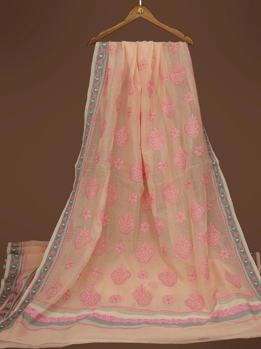 Ada Hand Embroidered Light Pink Chanderi Lucknowi Chikankari Saree and Blouse 01A718230