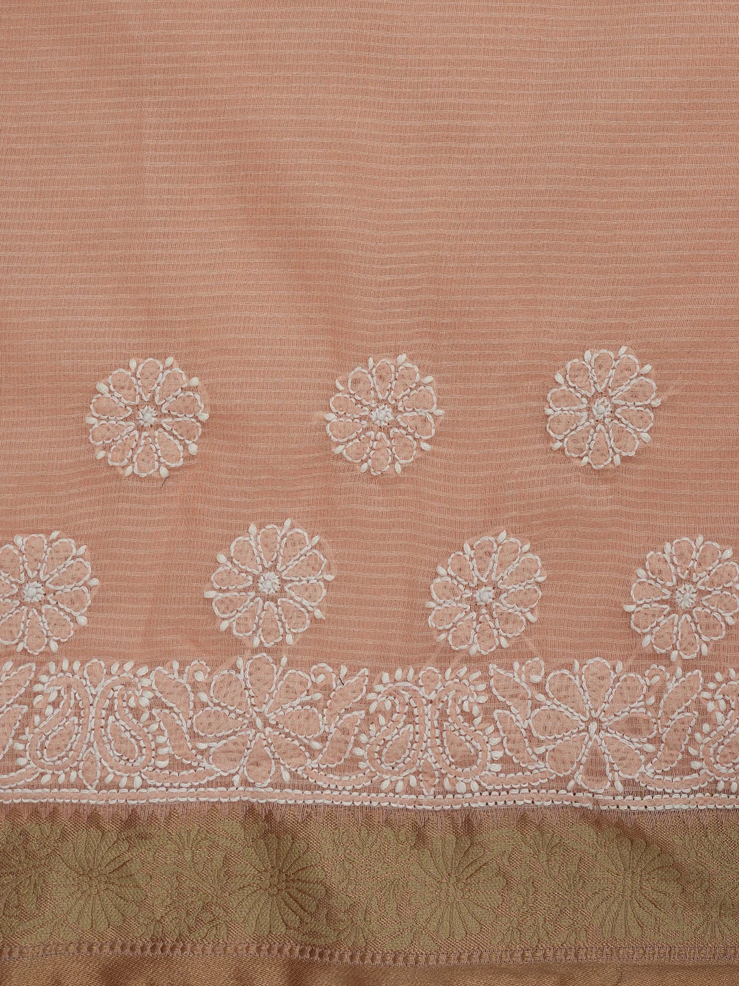 Ada Hand Embroidered Peach Chanderi Lucknowi Chikankari Saree and Blouse 01A719825