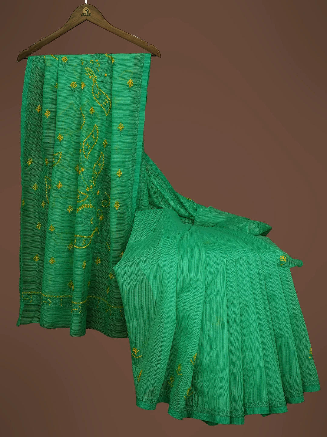 Ada Hand Embroidered Green Kota Chanderi Lucknowi Chikankari Saree and Blouse 01A717625