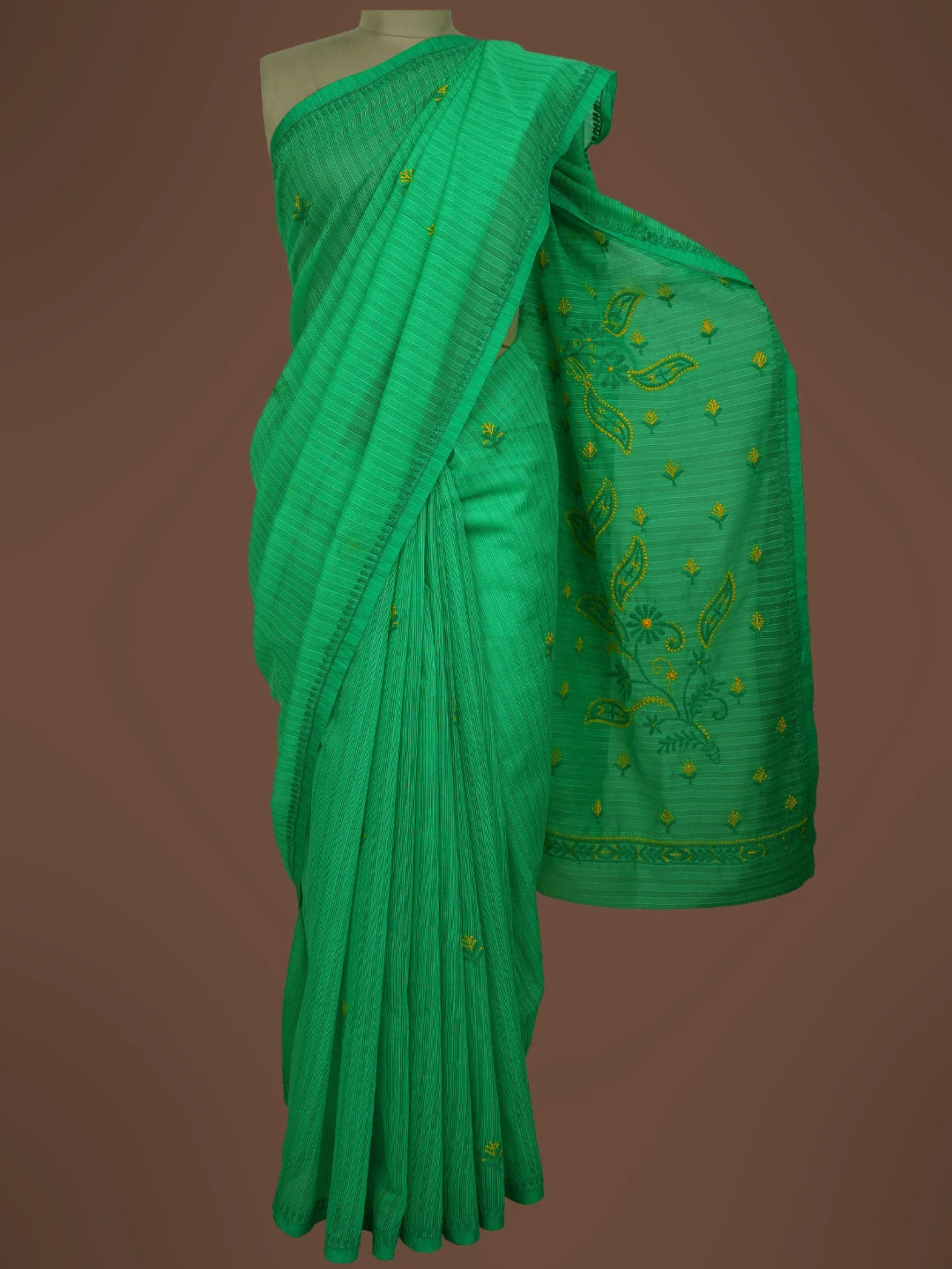 Ada Hand Embroidered Green Kota Chanderi Lucknowi Chikankari Saree and Blouse 01A717625