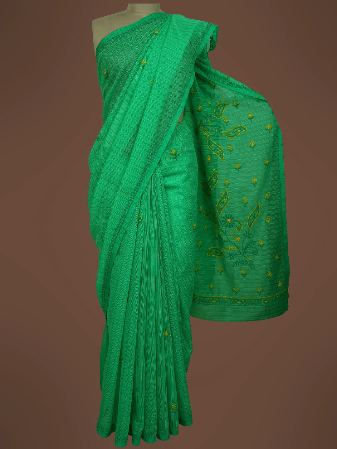 Ada Hand Embroidered Green Kota Chanderi Lucknowi Chikankari Saree and Blouse 01A717625