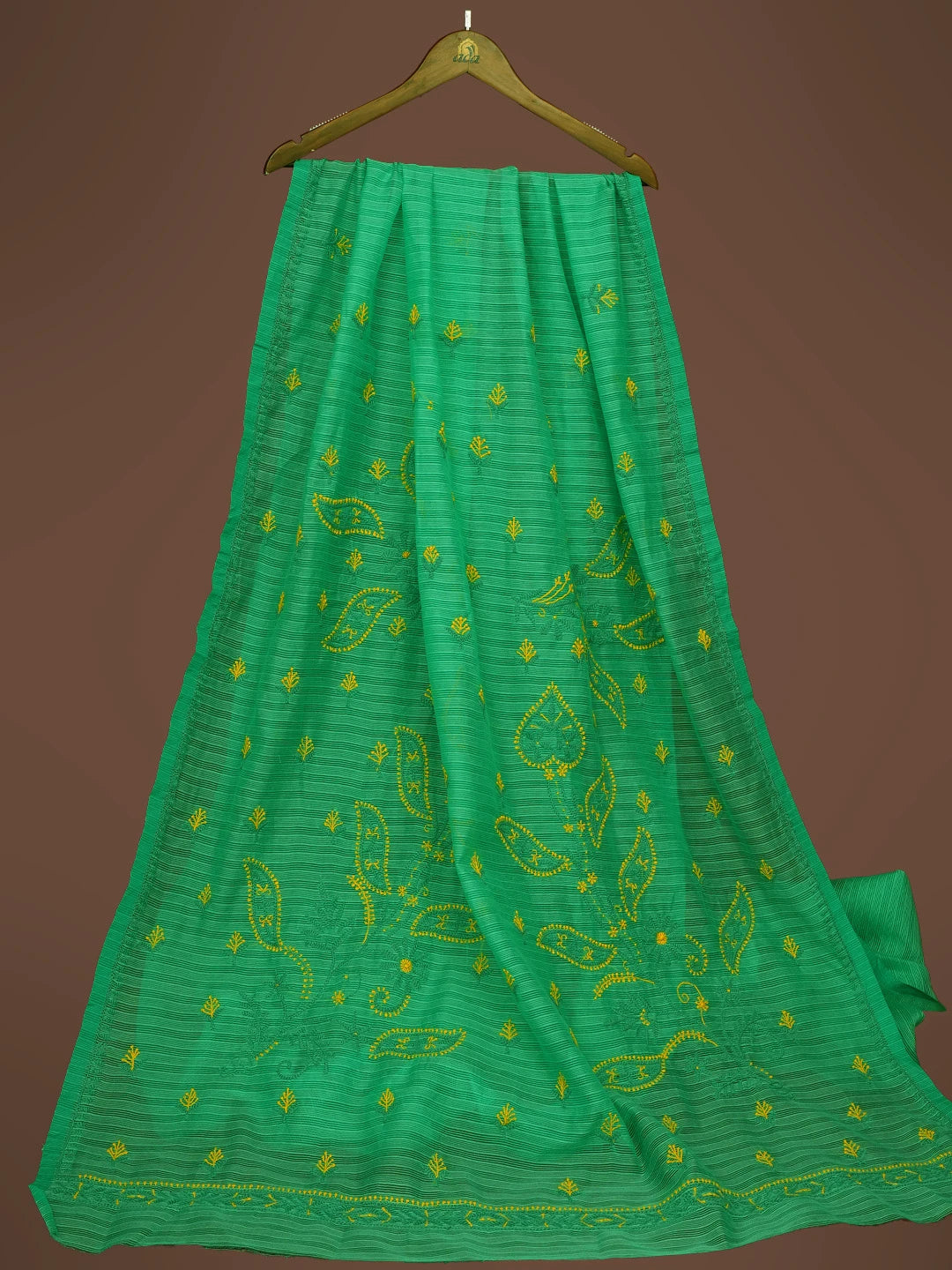 Ada Hand Embroidered Green Kota Chanderi Lucknowi Chikankari Saree and Blouse 01A717625