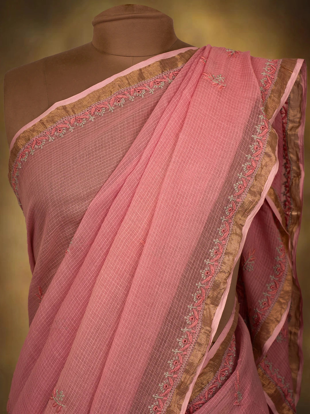 Ada Hand Embroidered Pink Kota Lucknowi Chikankari Saree and Blouse With Zari Work 01A696571
