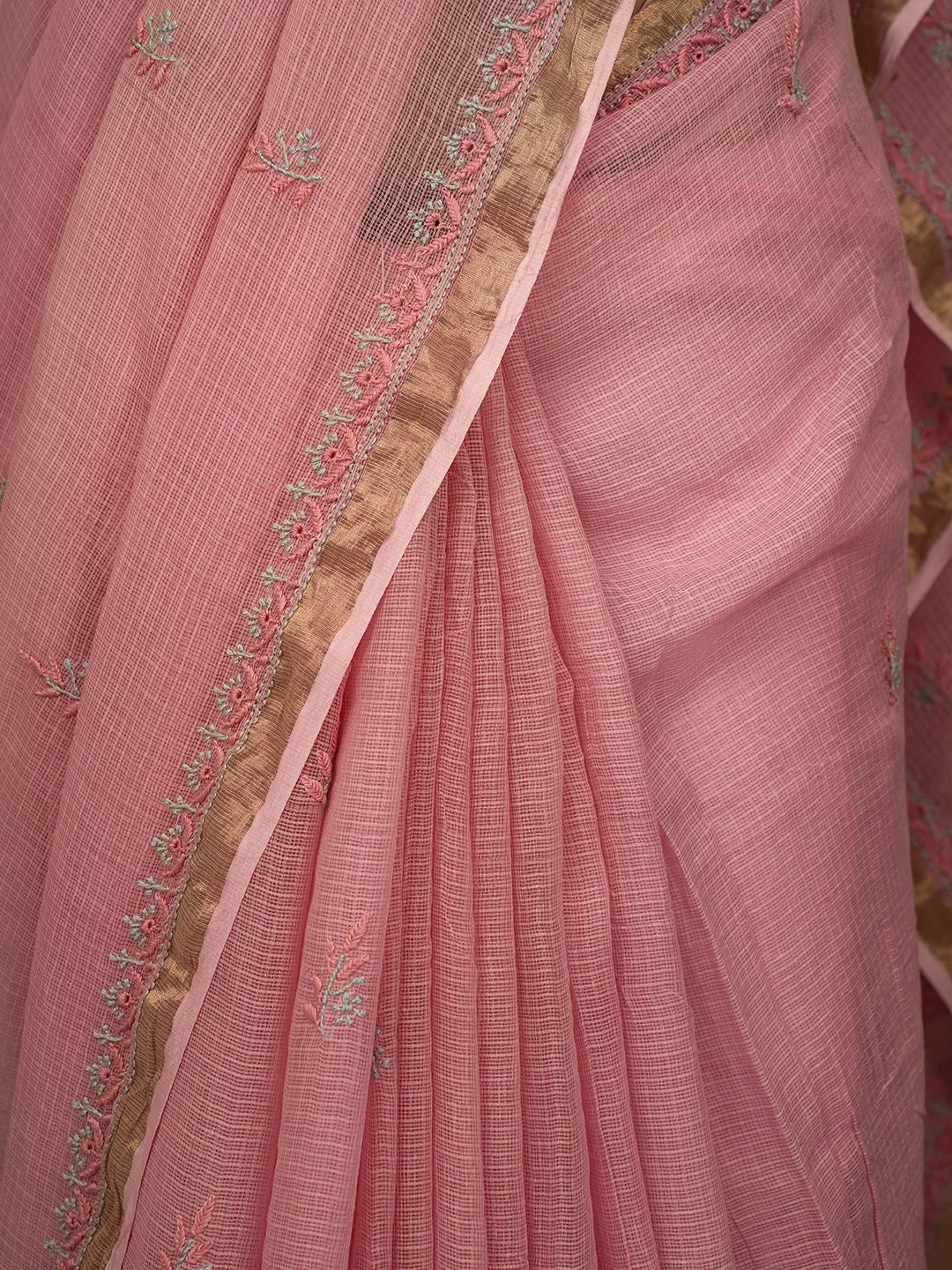 Ada Hand Embroidered Pink Kota Lucknowi Chikankari Saree and Blouse With Zari Work 01A696571