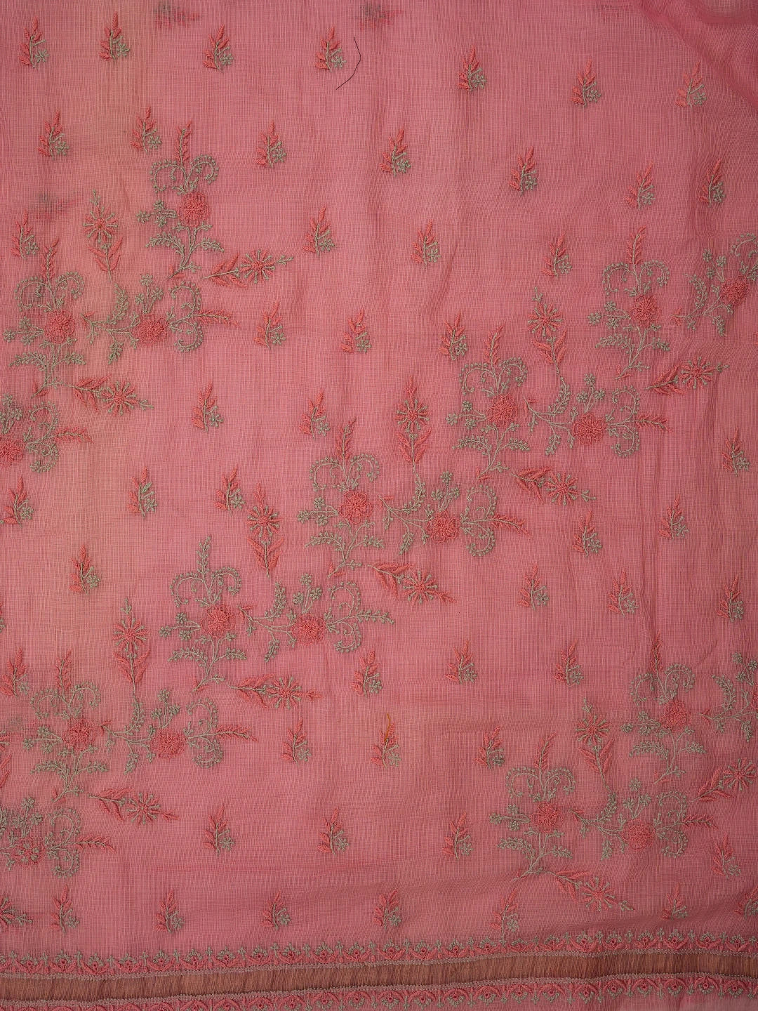 Ada Hand Embroidered Pink Kota Lucknowi Chikankari Saree and Blouse With Zari Work 01A696571
