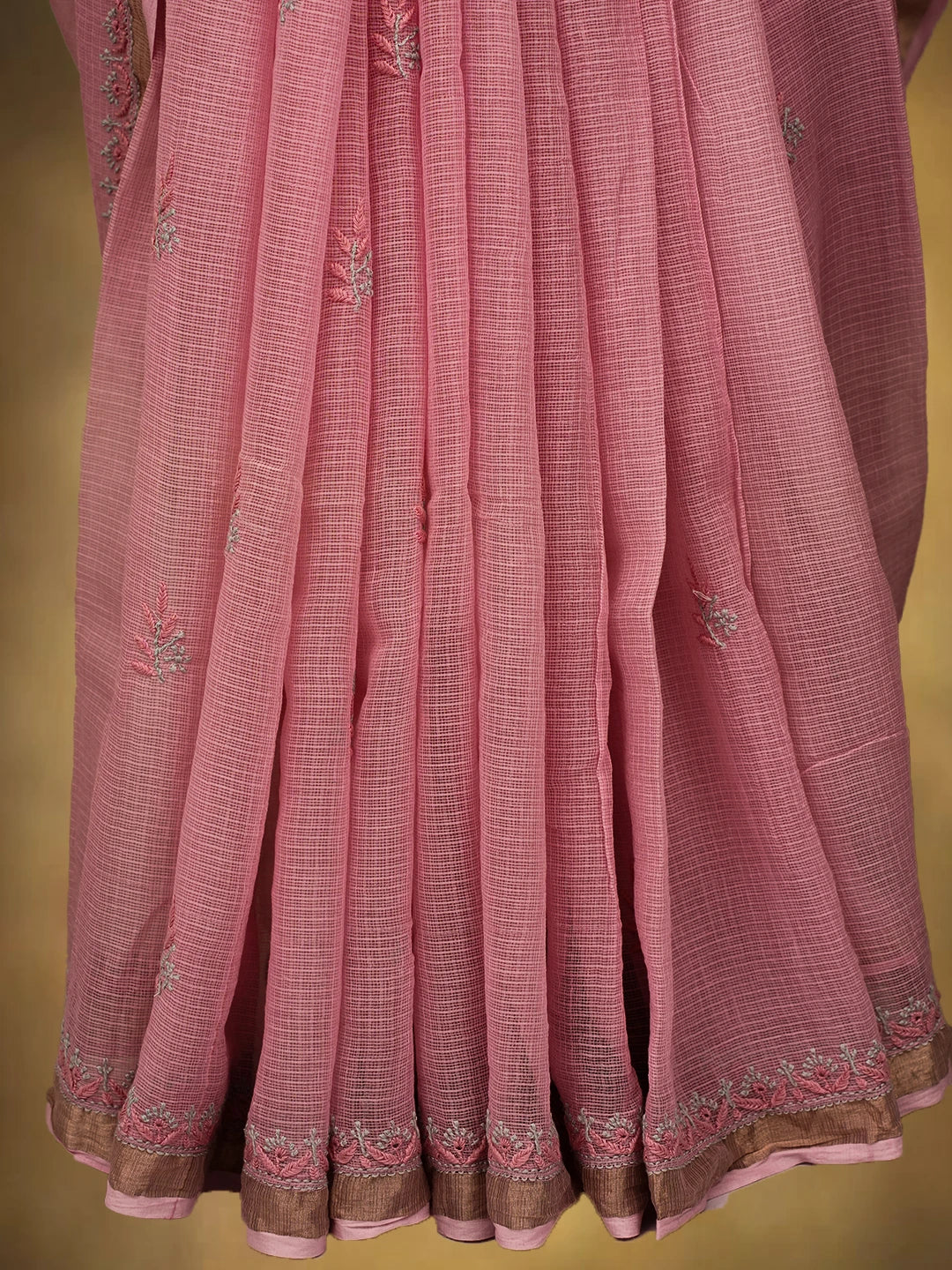 Ada Hand Embroidered Pink Kota Lucknowi Chikankari Saree and Blouse With Zari Work 01A696571