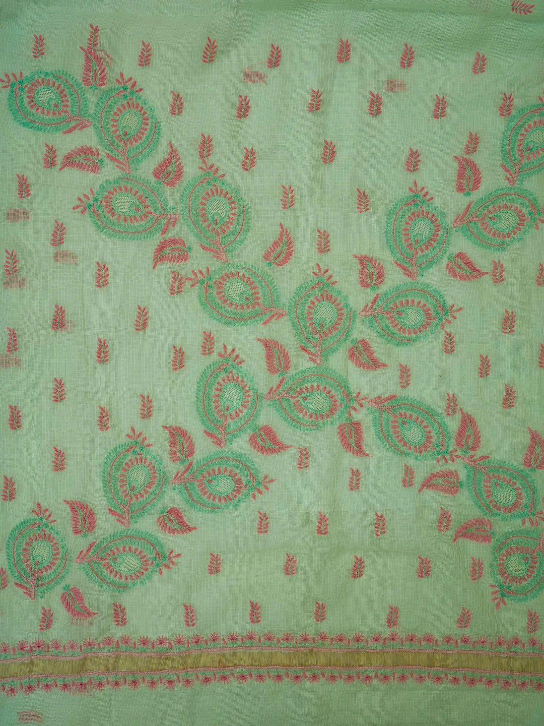 Ada Hand Embroidered Pista Green Kota Lucknowi Chikankari Saree and Blouse With Zari Work 01A708600