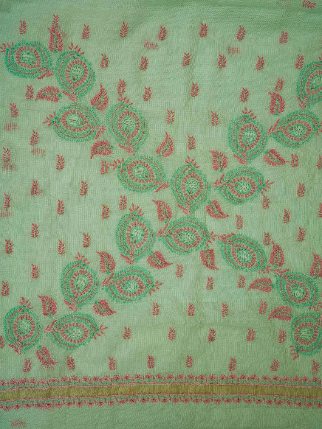 Ada Hand Embroidered Pista Green Kota Lucknowi Chikankari Saree and Blouse With Zari Work 01A708600