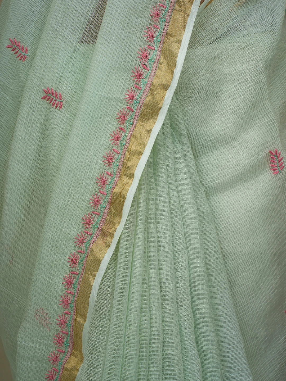 Ada Hand Embroidered Pista Green Kota Lucknowi Chikankari Saree and Blouse With Zari Work 01A708600