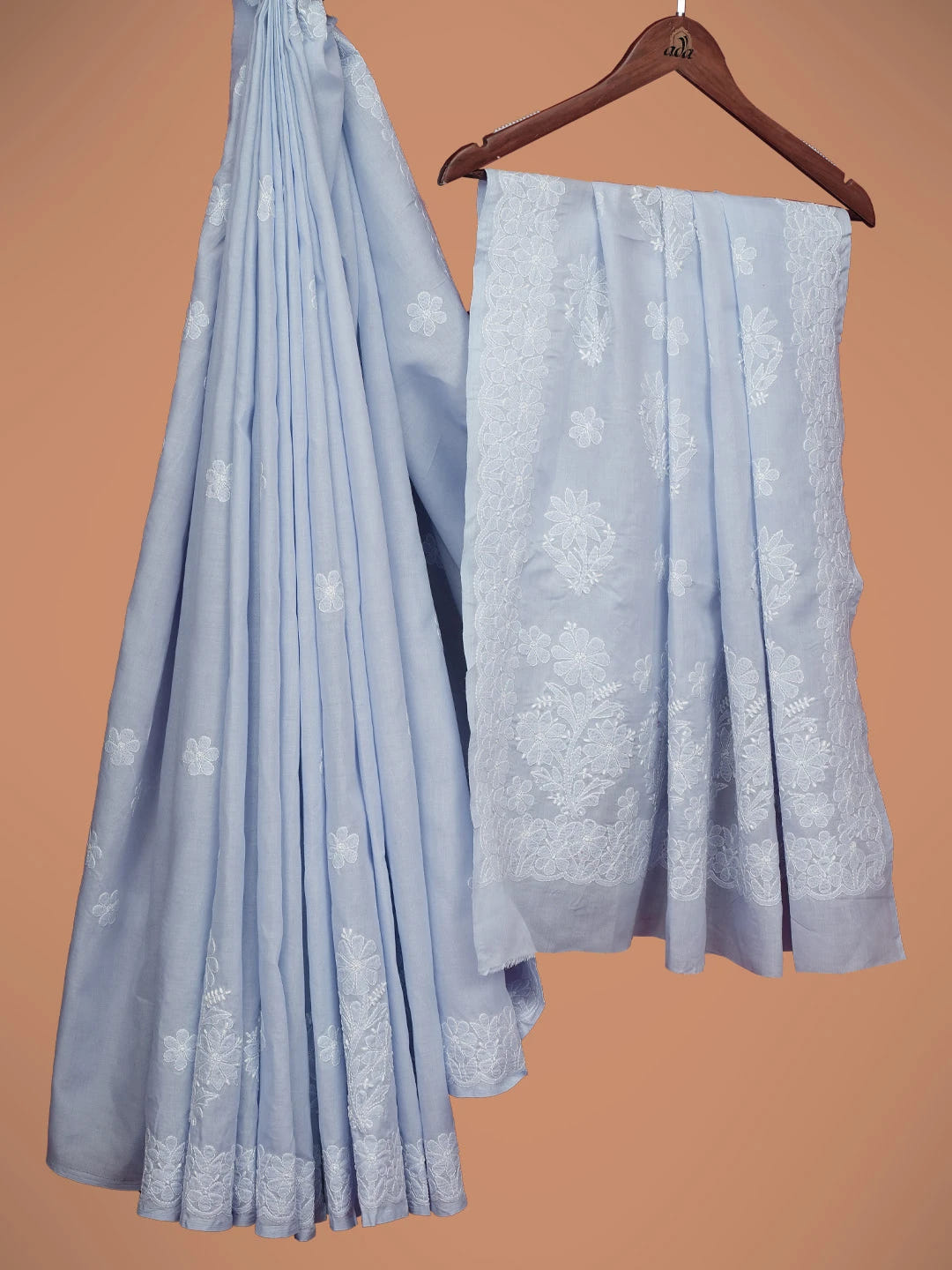 Ada Hand Embroidered Mauve Cotton Lucknowi Chikankari Saree and Blouse 01A720754