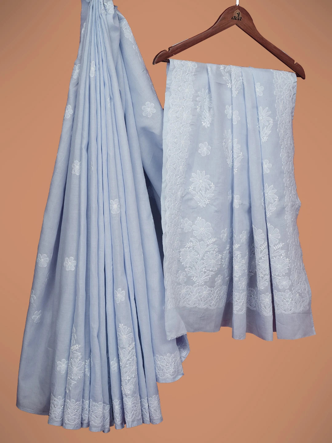 Ada Hand Embroidered Mauve Cotton Lucknowi Chikankari Saree and Blouse 01A720754