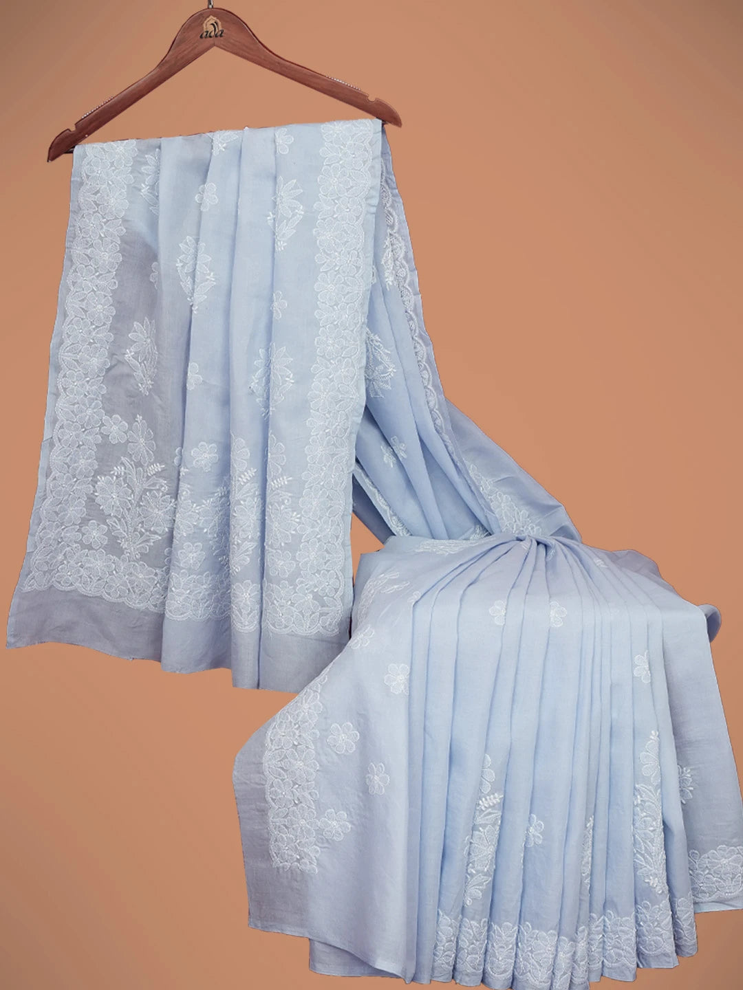 Ada Hand Embroidered Mauve Cotton Lucknowi Chikankari Saree and Blouse 01A720754