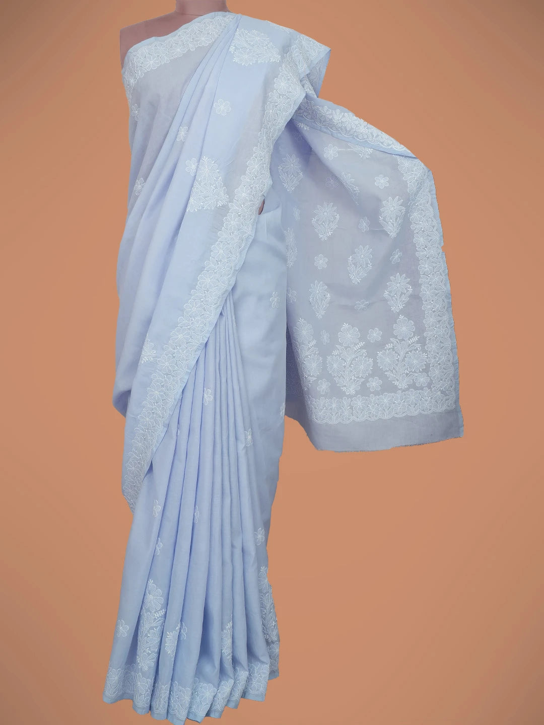 Ada Hand Embroidered Mauve Cotton Lucknowi Chikankari Saree and Blouse 01A720754