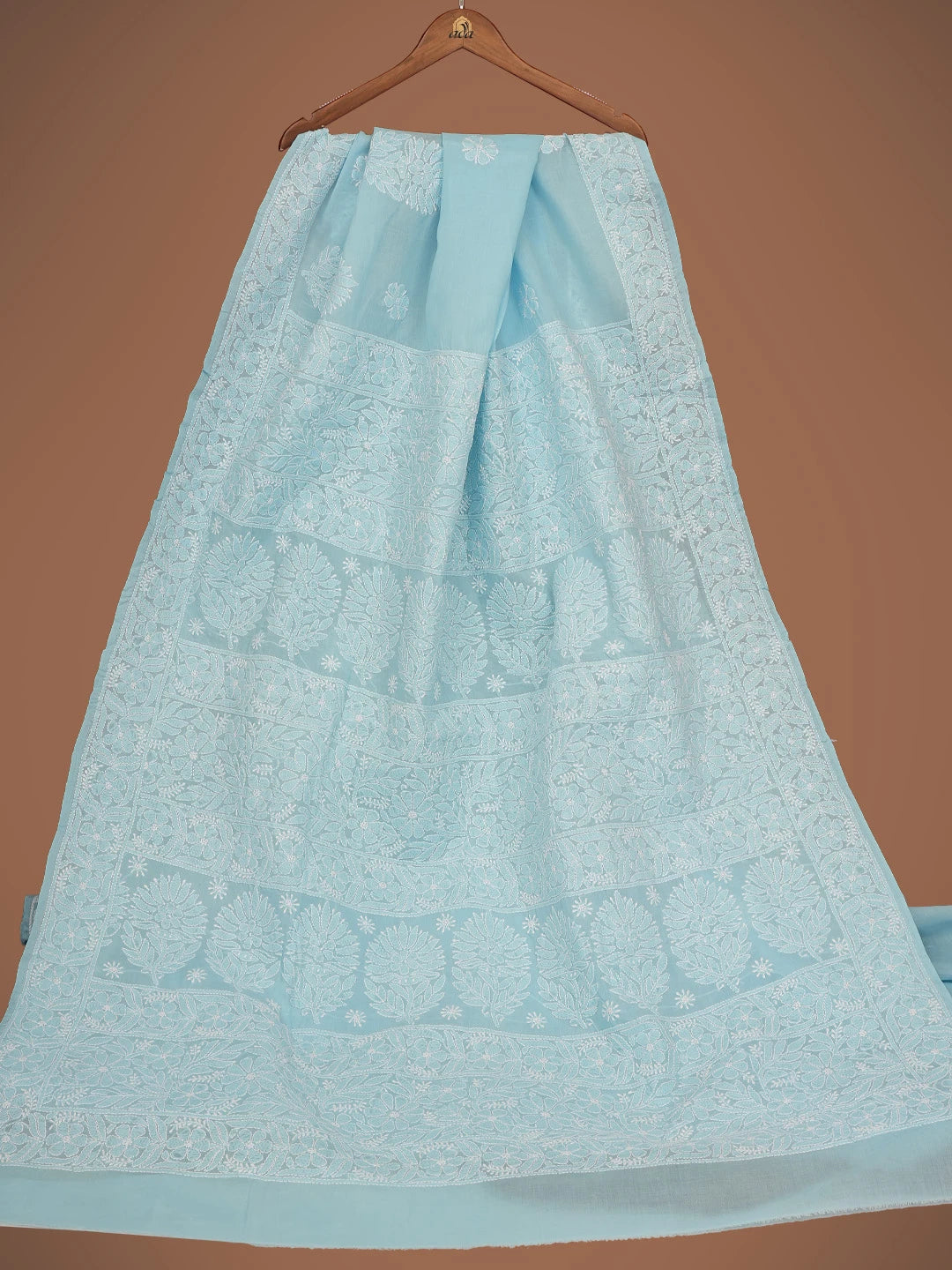Ada Hand Embroidered Blue Cotton Lucknowi Chikankari Saree and Blouse 01A720682