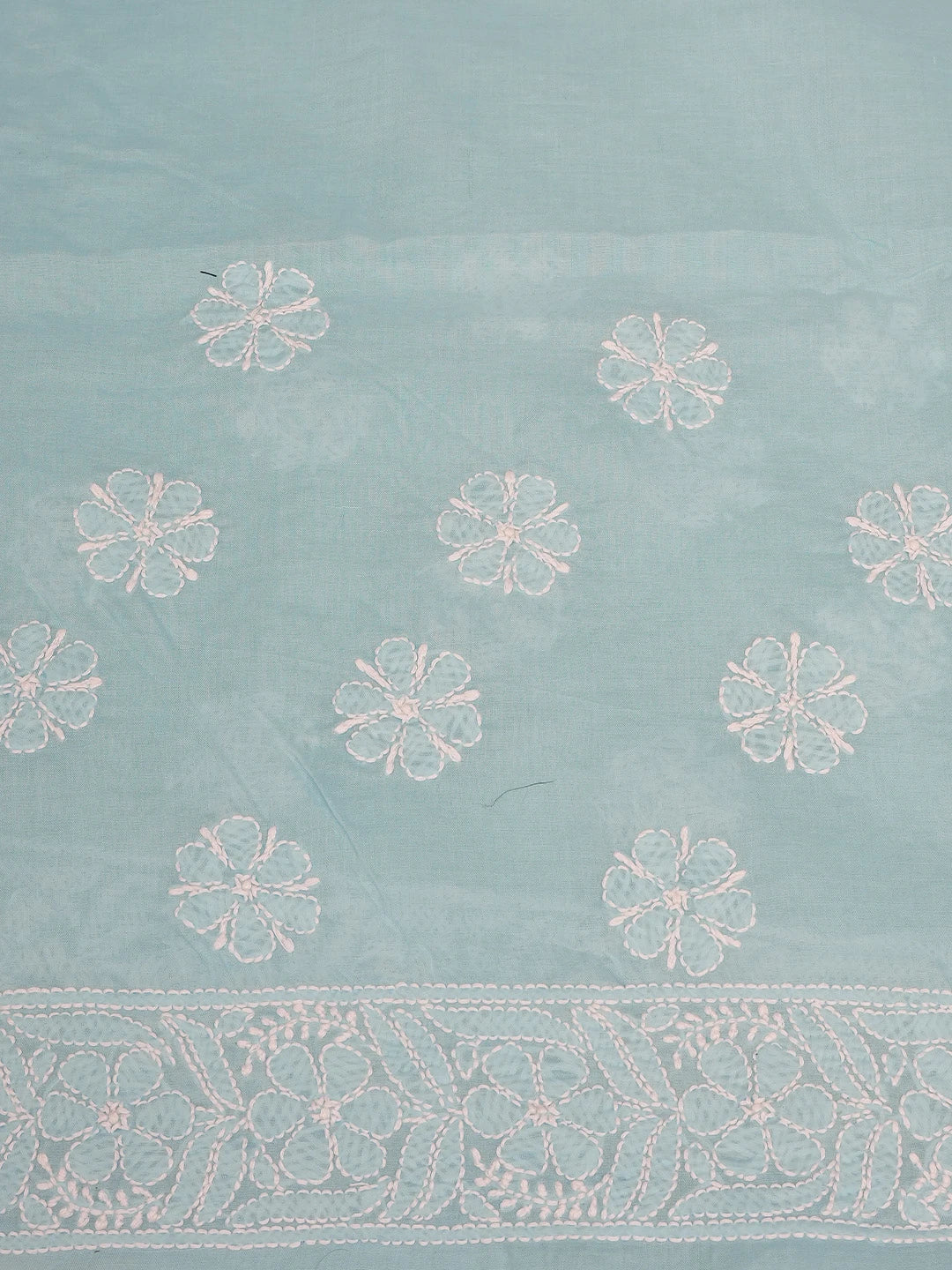 Ada Hand Embroidered Blue Cotton Lucknowi Chikankari Saree and Blouse 01A720682