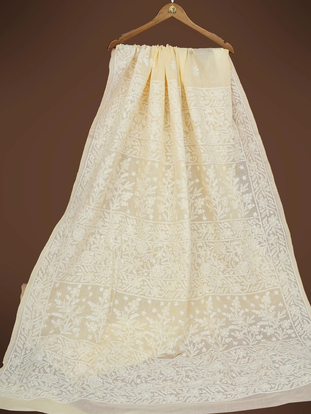 Ada Hand Embroidered Fawn Cotton Lucknowi Chikankari Saree and Blouse 01A720673
