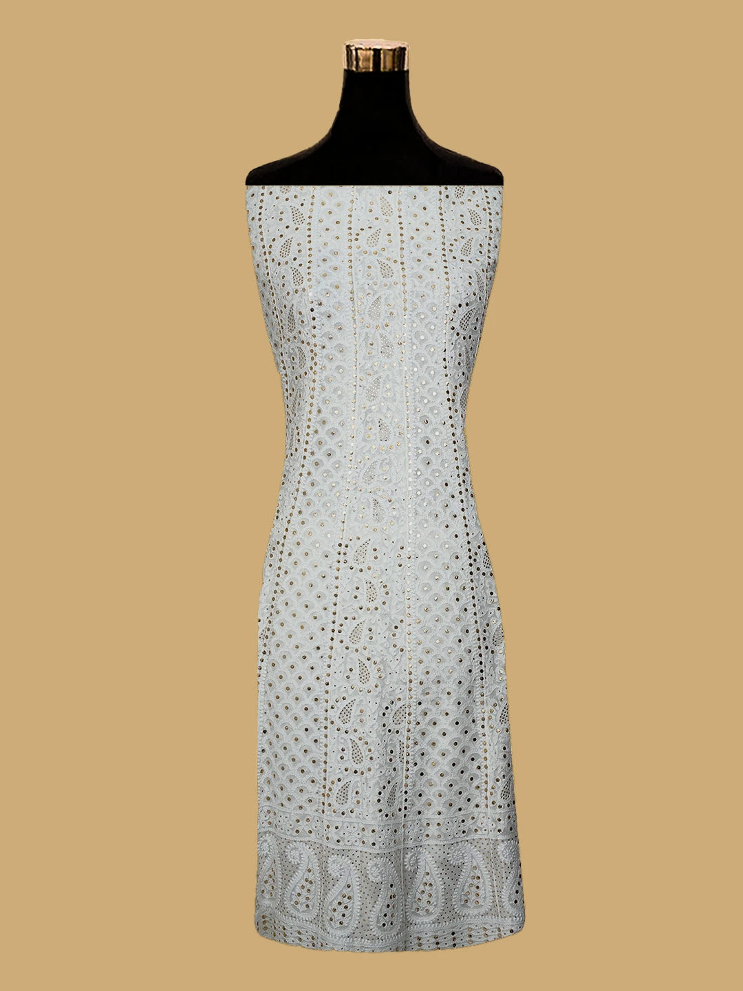 Ada Hand Embroidered White Viscose Georgette Lucknowi Chikankari Semi-Stitched Anarkali Kurta Dupatta Set With Mukaish Work 01A700028