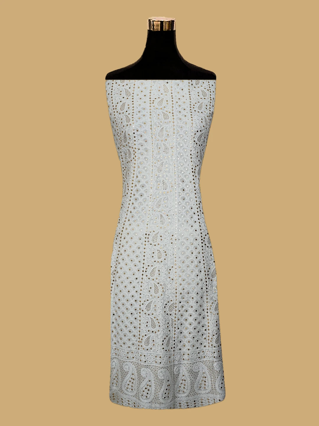 Ada Hand Embroidered White Viscose Georgette Lucknowi Chikankari Semi-Stitched Anarkali Kurta Dupatta Set With Mukaish Work 01A700028