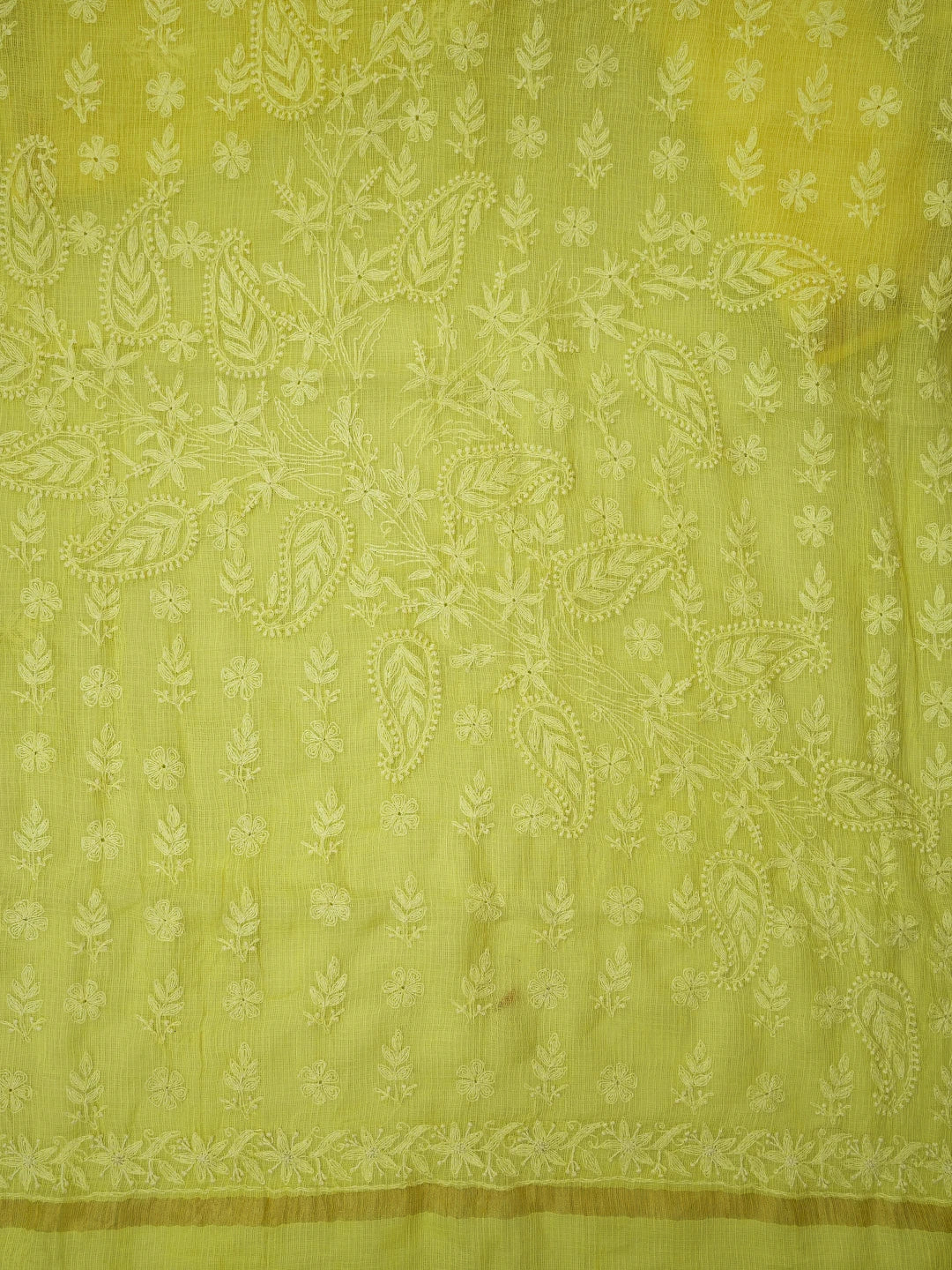 Ada Hand Embroidered Lemon Kota Lucknowi Chikankari Saree and Blouse With Zari Work 01A680837