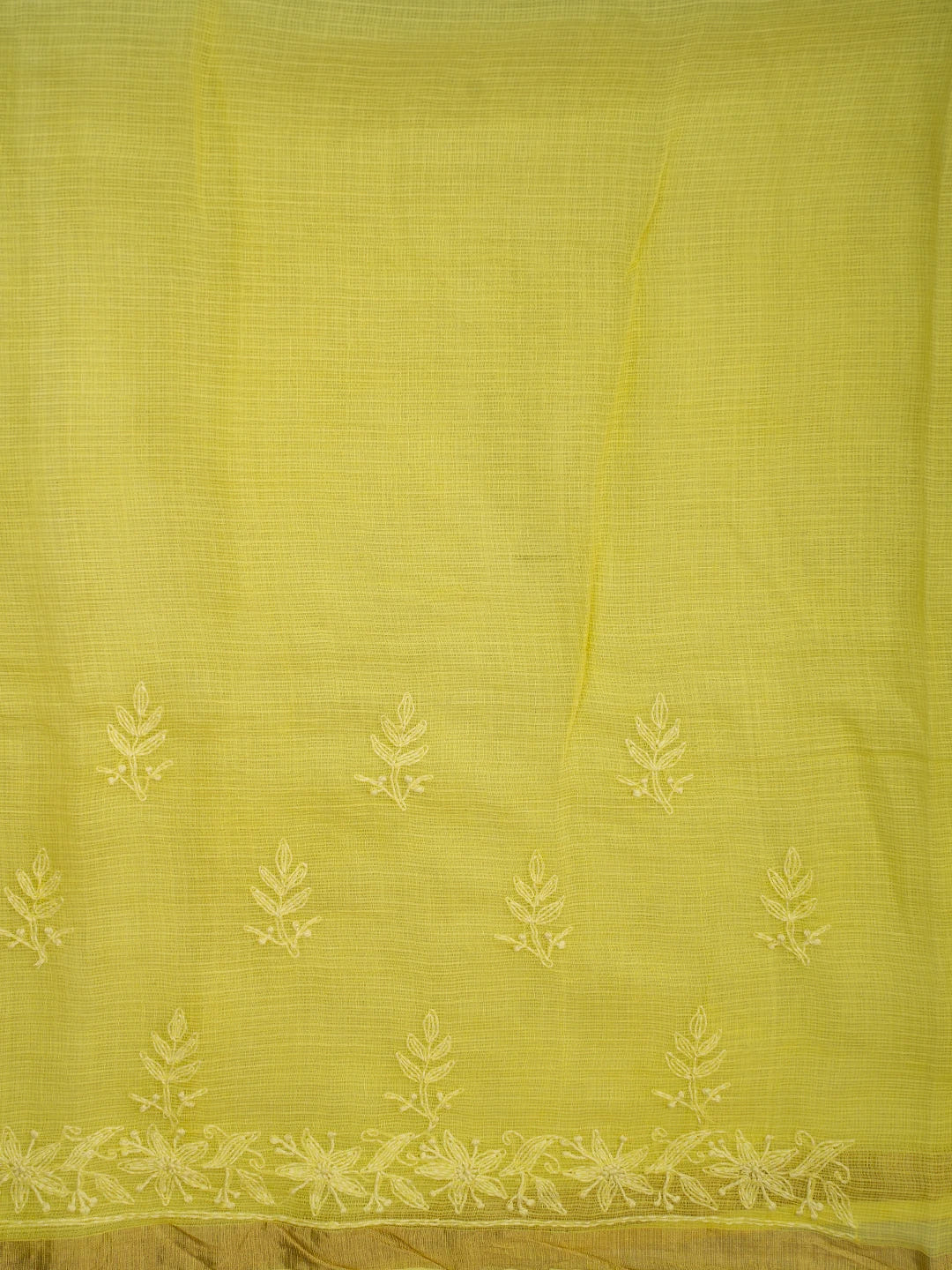 Ada Hand Embroidered Lemon Kota Lucknowi Chikankari Saree and Blouse With Zari Work 01A680837