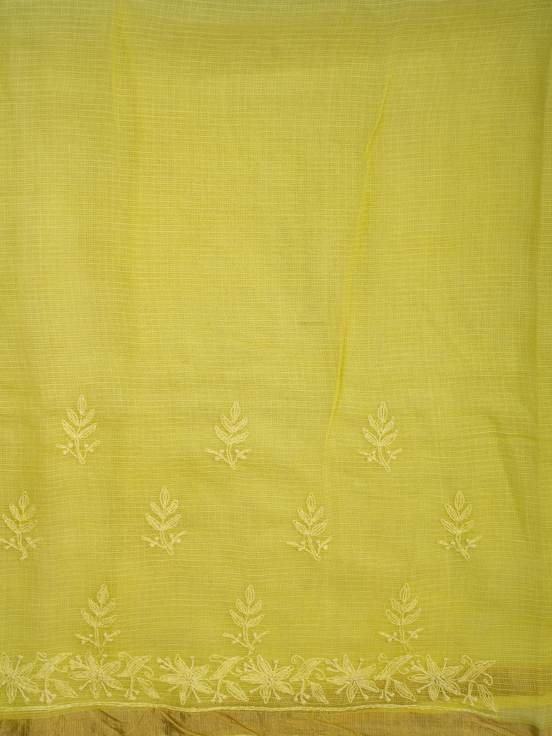 Ada Hand Embroidered Lemon Kota Lucknowi Chikankari Saree and Blouse With Zari Work 01A680837
