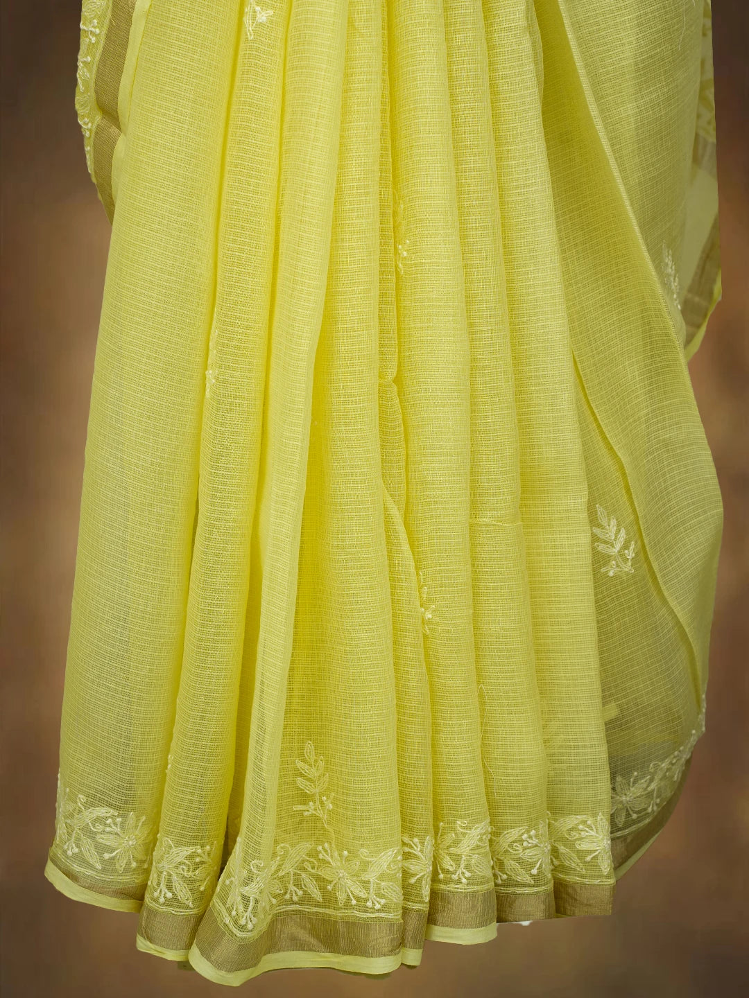 Ada Hand Embroidered Lemon Kota Lucknowi Chikankari Saree and Blouse With Zari Work 01A680837