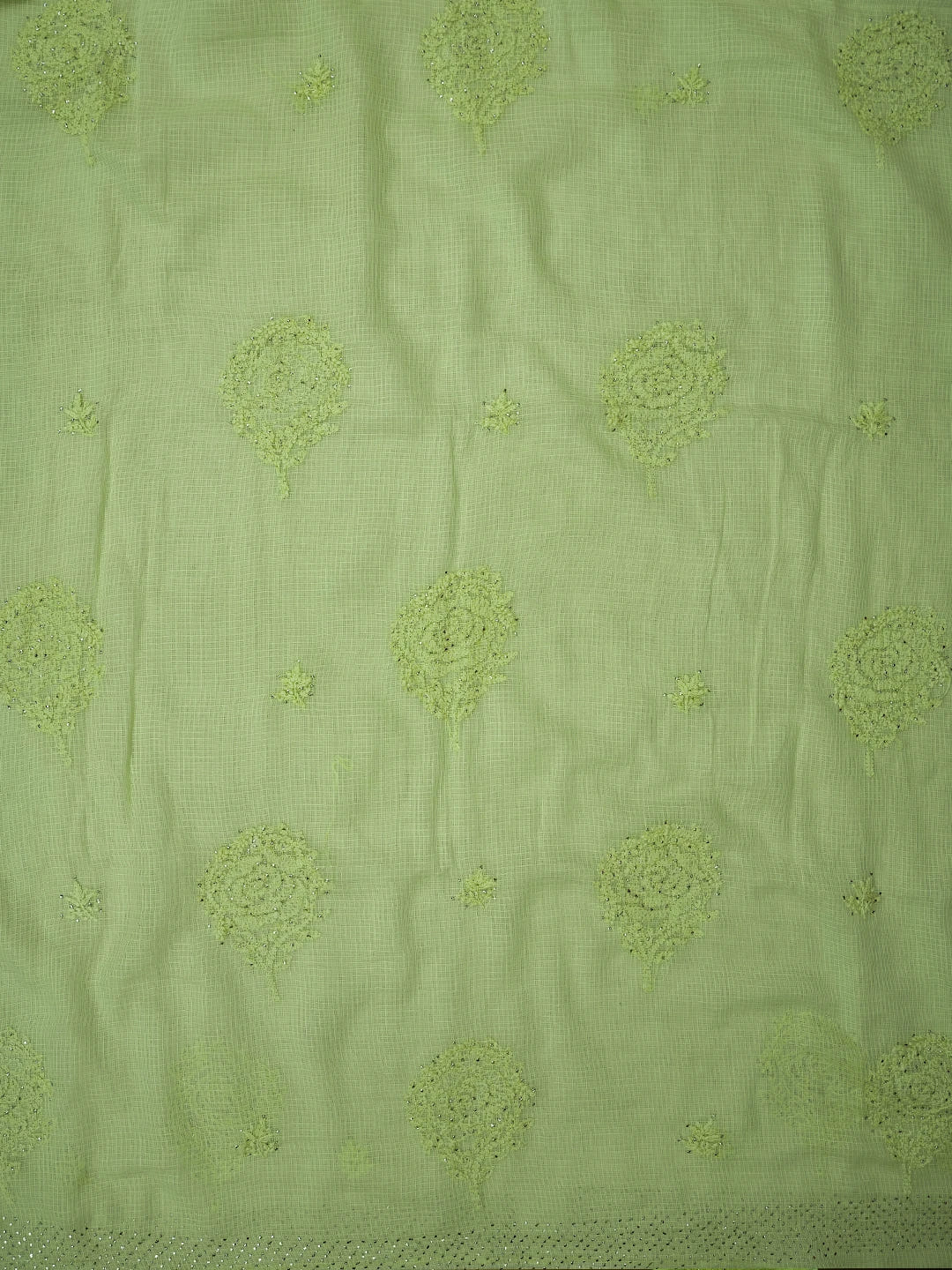Ada Hand Embroidered Light Green Kota Lucknowi Chikankari Saree and Blouse With Mukaish Work 01A653377