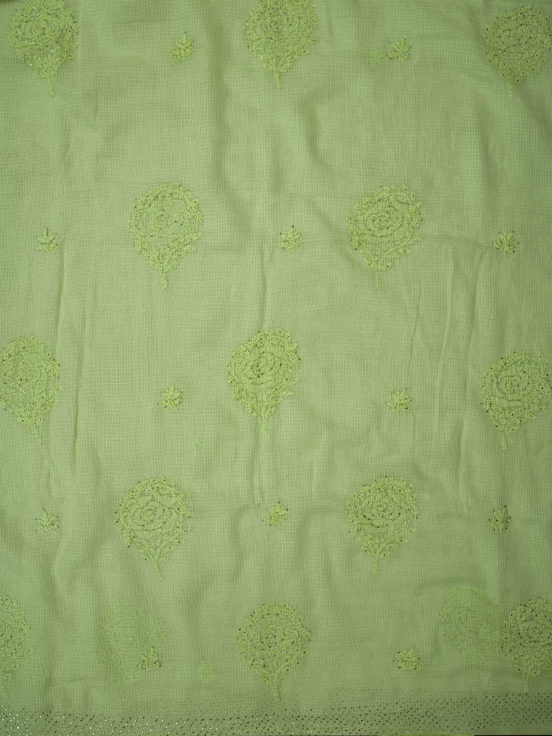 Ada Hand Embroidered Light Green Kota Lucknowi Chikankari Saree and Blouse With Mukaish Work 01A653377